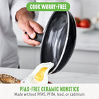 GreenLife Soft Grip 7" and 10" Frying Pan Set, Healthy Ceramic Nonstick, Non Toxic PFAS & PFOA-Free, Dishwasher Safe, Egg Omelet Skillet, Cookware for Easy Cooking, Kitchen Essentials, Black