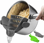 2 Pack Kitchen Gizmo Snap-On Strainer - Silicone Clip-On Strainer for Pots and Pans - Collapsible Design - Heat Resistant Colander for Vegetables and Noodles - Ideal for Rice, Grains - Green/Grey