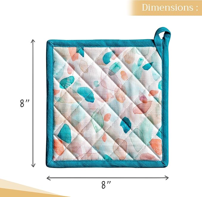 Maison d' Hermine Pot Holders 100% Cotton Heat Resistant Potholders 8" x 8" Hot Pads with Loop BBQ, Cooking, Baking, Grilling, Kitchen, Handling Hot Pans Spring/Summer (Pack of 1, Summer Picnic)