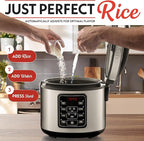 Gourmia Rice Cooker – 5 Qt Capacity, 20 Cup Cooked, 10 Cup Uncooked, Digital Controls, 6 Cooking Presets, Grain Cooker & Steamer, Nonstick Pot, Steam Tray, Delay Timer, Keep Warm, Stainless Steel