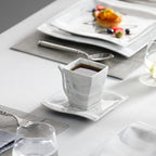 MALACASA Plates and Bowls Sets, 30 Piece Porcelain Dinnerware Sets for 6, Square Dinnerware Set with Dinner Plate, Dessert Plate, Soup Plate, Cup and Saucer, Modern Dish Set, Marble Grey, Series Flora