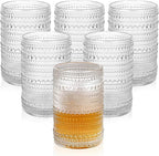 Vintage Glassware Drinking Glasses Set of 6,15 oz Hobnail Glass Cups,Embossed Clear Water Tumbler,for Beer,Cocktail,Whiskey,Juice and Various Mixed Drinks- 1 Cleaning Brush