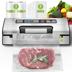 Vacuum Sealer Machine, 95kPa Food Sealer with Double Heat Seal for Dry/Moist Food, Easy-lock Handle, Built-in Bag Storage & Cutter, Progress Display, Removable Drip Tray, Silver