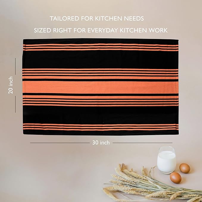 Urban Villa Kitchen Towels 100% Cotton Pack of 6, Highly Absorbent Quick Drying Super Soft Premium Dish Towels for Kitchen with Hanging Loop Hand & Tea Towels - 20x30 Inch, (Orange & Black Striped)
