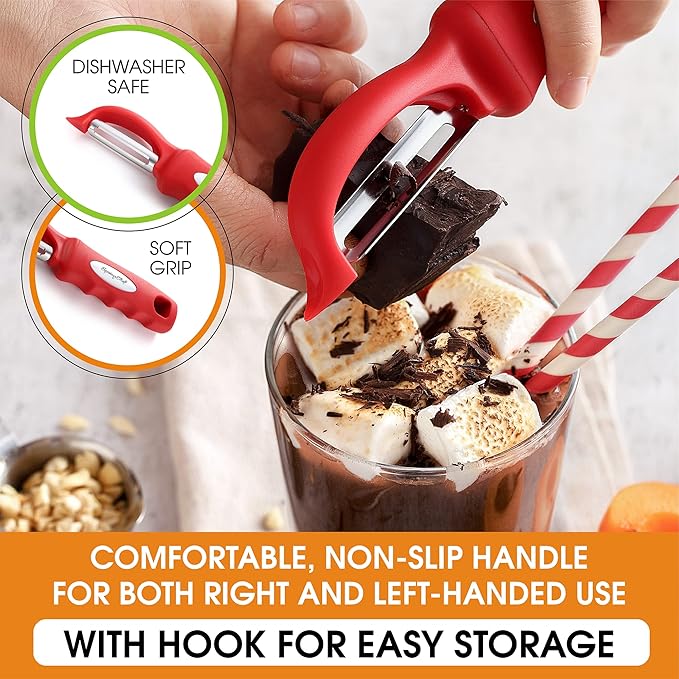 Spring Chef Premium Swivel Vegetable Peeler, Soft Grip Handle and Ultra Sharp Stainless Steel Blades - Perfect Kitchen Peeler For Veggie, Fruit, Potato, Carrot, Apple - Red