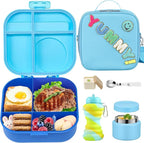 Kids Bento Lunch Box with 12oz Soup Thermo, Kids Leakproof Lunch Food Container with 4 Compartments, Insulated Lunch Bag & Water Cup for Girls Boys to School Travel
