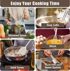 E-far 14 Pieces Silicone Cooking Utensils Set, Kitchen Utensils Set with Holder, Spatula, Ladle, Spoon, Tong, Slotted Turner for Nonstick Cookware, Heat Resistant & Stainless Steel Handle, Khaki