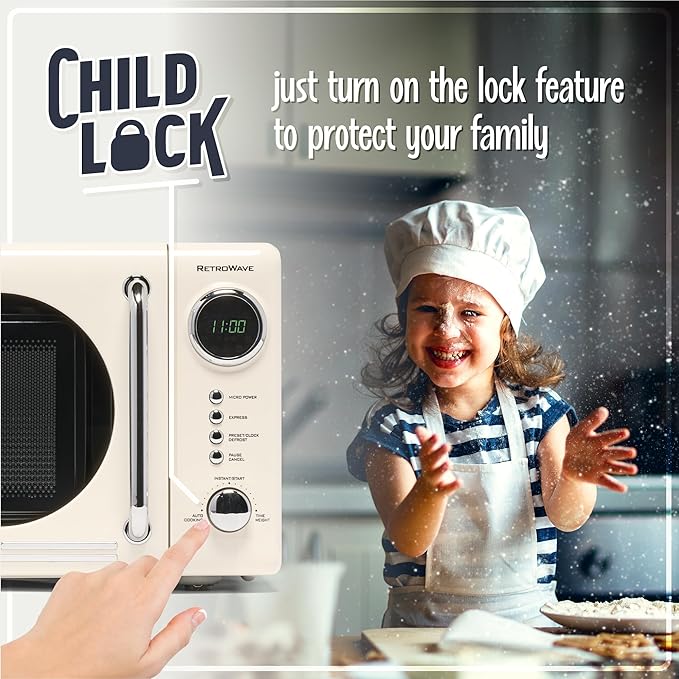 Nostalgia 0.7 Cu. Ft. Retro Compact Countertop Microwave Oven, Ivory