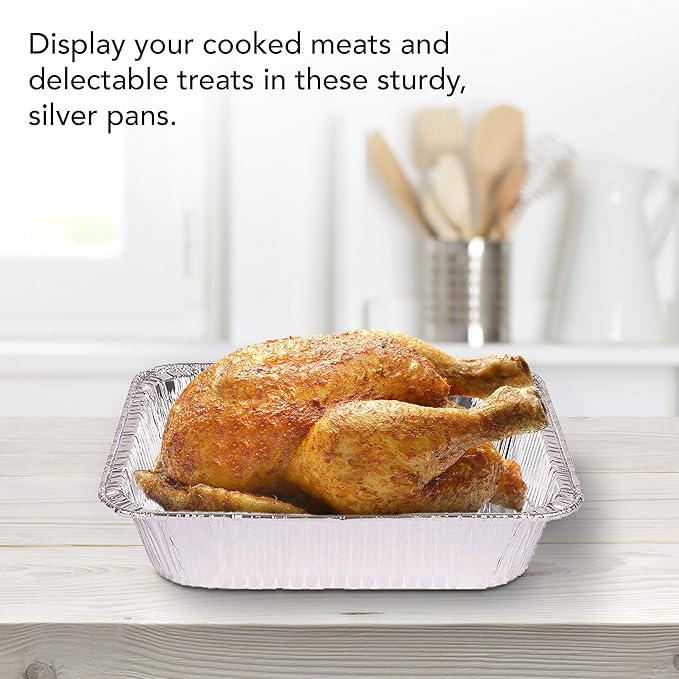 Stock Your Home Aluminum Pans 9x13 Disposable Foil Baking Pans (Pack Of 100) - Half Size Steam Table Deep Pans - Tin Foil Pans Great for Cooking, Heating, Storing, Prepping Food