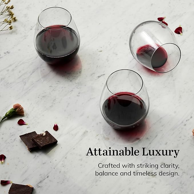 Libbey Signature Kentfield Stemless Red and White Wine Glasses Set of 12, Elegant, Dishwasher Safe Wine Glass Set for Birthdays, Weddings & More