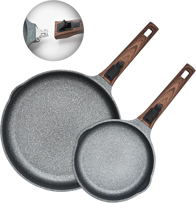 8 Inch and 12.5 Inch Smart Nonstick Frying Pan Set with Removable Handles,Cast Aluminum and Anti-Scratch Sauté Pans,Compatible with All Stovetops,Dishwasher and Oven Safe