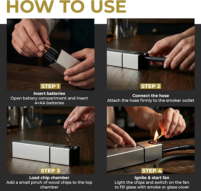 Cocktail Smoker Kit - Indoor Drink & Food Infuser with Wood Chips | Old Fashioned Whiskey Bourbon Smoker Gift