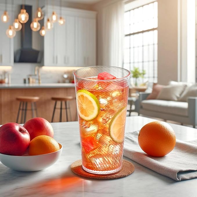 Amazing Abby Breeze - 30-Ounce Plastic Tumblers (Set of 6), All-Clear Reusable Cups, Stackable, BPA-Free, Shatter-Proof, Dishwasher-Safe