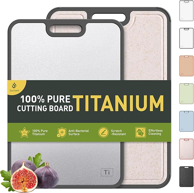 2 in 1 Pure Titanium Cutting Boards for Kitchen Chopping Board with Handle Large Big Small Kitchen Meat Butcher Block Not Stainless Steel Wood Bamboo Glass Rubber Plastic Silicone Acrylic Teak Sink