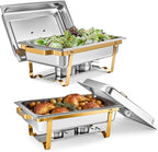 WILPREP Chafing Dishes for Buffet, 2 Pack 9 qt Chafer and Buffet Warmer Set with Full Size Pans & Foldable Frames, Food Grade Stainless Steel Food Warmers for Parties Buffets Banquets, Gold & Silver