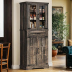 DWVO Farmhouse Kitchen Pantry Cabinet, 71" Tall Storage Cabinet with Adjustable Shelves & Glass Doors, Freestanding Kitchen Cupboard for Dining Room, Living Room, Dark Brown Oak