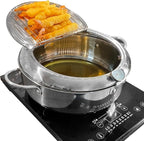 Deep Fryer Pot (°F), 11"/4.4Qt (4.2 L) Extra Large Tempura Frying Pot with Lid, 304 Stainless Steel Fry Pot with Fahrenheit Thermometer and Oil Drip Drain Rack