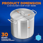 Nutrichef Stainless Steel Cookware Stockpot, 30 Quart Heavy Duty Induction Soup Pot With Stainless Steel Lid And Strong Riveted Handles, Even Heat Distribution, Compatible With Most Cooktops