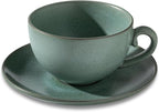 Cup and Saucer Set Turquoise Ceramic Cappuccino Mug Set of 1-10 oz Microwave and Dishwasher Safe, Perfect For Tea, Espresso, Latte - Porcelain Mugs for Kitchen or Cafe