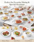 MALACASA 24 Pieces Gourmet Porcelain Dinnerware Sets, Premium Plates and Bowls Set, High-Fired Dishes Set for 8, Chip & Scratch Resistant, Microwave Dishwasher Safe, White & Black Rim, Series LEXI