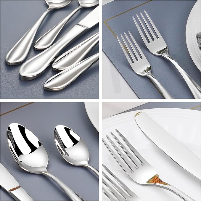 18/10 Stainless Steel Flatware, Heavy Duty Silverware Set for 8, Forged Thick Kitchen Silverware, Dishwasher Safe, Ideal for Gift