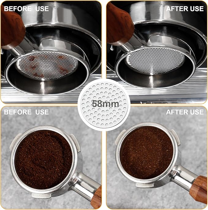 58mm Espresso Tamper Accessories Kit: 58mm Coffee Espresso Tamper Set, with Espresso Tamper, Wdt Stirrer Tool, Puck Screen, Dosing Funnel, Tamper Mat, Coffee Stencils for Espresso Machine (Golden)
