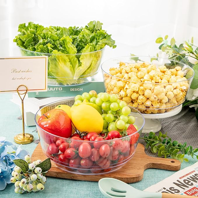 Hioasis 8 Pack Plastic Serving Bowls 128oz Clear Plastic Bowls Heavy Duty Disposable Serving Bowls for Party Snack & Salad & Candy & Bar Buffet