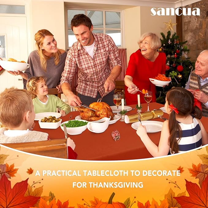 sancua 6 Pack Rust Tablecloth 60 x 102 Inch, Rectangle Thanksgiving Table Cloth for 6 Feet Tables - Stain and Wrinkle Resistant Washable Polyester Table Cover for Dining Tables, Parties and Camping