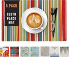 Ruvanti Placemats 100% Cotton 13x19 Inch, Dining Table Placemats Set of 6, Place Mats for Dining Table Decor, Kitchen & Table Linens, Coffee Mat for Christmas Dinners - Multi Stripe
