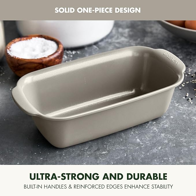 GreenPan Premiere Ovenware Healthy Ceramic Nonstick 1 lb. Loaf Baking Pan, PFAS-Free, Warp-Free Bakeware, Durable Quick Heating, Oven & Broiler Safe to 600F, Dishwasher Safe, Taupe