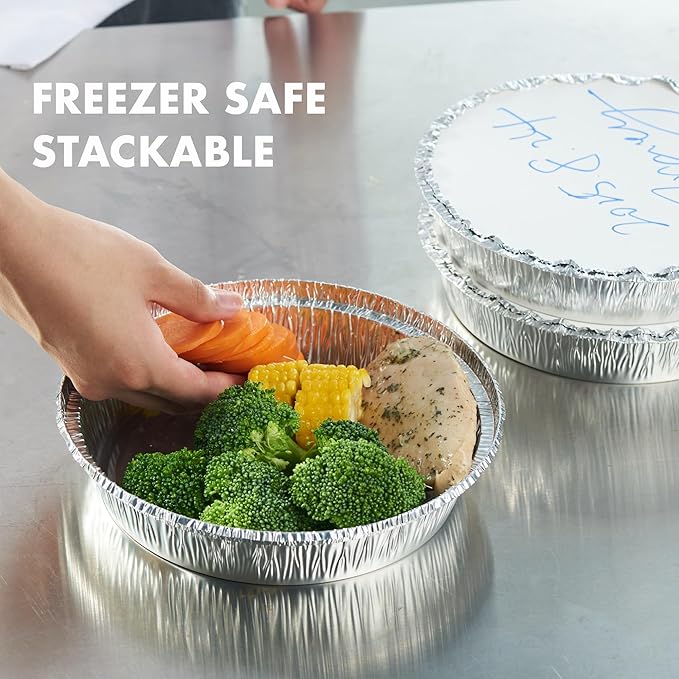 CURTA 50 Pack 8" Disposable Aluminum Foil Pans with Paper Lids | Great for Broiling, Baking, Storage, Roasting, Takeout, Air Fryer