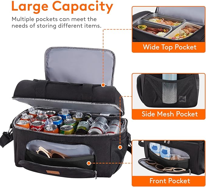 Lifewit Insulated Cooler Bag, 32/48 Can Large Leakproof Beach Cooler, Lightweight Portable Double Layer Soft-Sided Travel Ice Chest for Camping, Kayaking, Road Trips, Grocery Shopping