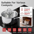 1.5 Quart Stainless Steel Saucepan with Glass Strainer Lid, Thicken Tri-ply Full Body, Multipurpose Sauce Pot with Two-Size Drainage Holes Lid, Perfect For Boiling Gravies, Pasta, Noodles