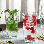 Set of 12 Elegant Everyday Stackable Drinking Glasses - Includes 4-17oz Highball Tumbler Glassware, 4-13oz DOF Rock Glasses, 4-7oz Juice Glasses for Mixed Drinks, Water, Beer, Wine.