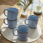 famiware Moonlight Coffee Mug Set of 4, 13oz Mug Set with Linen Finish, Coffee Cup Set with Handle for Latte, Cappuccino, Tea, Hot Cocoa, Microwave and Dishwasher Safe, Blue