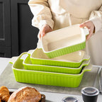 MALACASA Bakeware Set of 4, Porcelain Baking Pans Set for Oven, Casserole Dish, Ceramic Rectangular Baking Dish Lasagna Pans for Cooking Cake Kitchen, Green (9.4"/11.1"/12.2"/14.7"), Series BAKE.BAKE