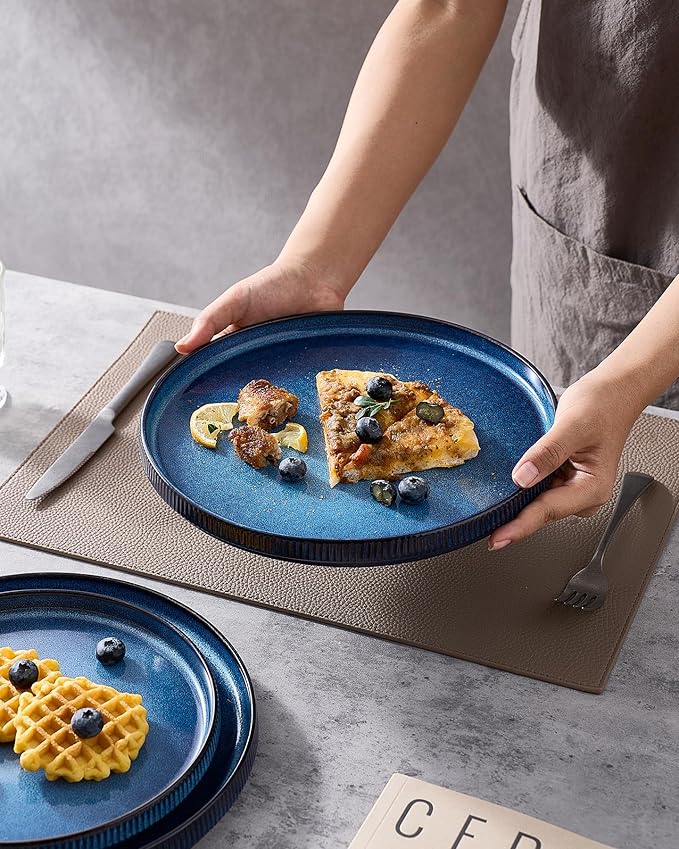 famiware Star Dinner Plates for 6, 10 inches Plate Set, Scratch Resistant, Stoneware Dinnerware, Kitchen Modern Rustic Serving Dishes, Nebulas Blue