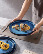 famiware Star Salad Plates for 6, 8 inches Plate Set, Stoneware Dinnerware, Small Dinner Plates for Dessert, Salad, Appetizer, Nebulas Blue