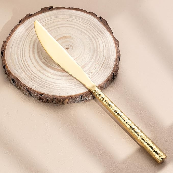 Hammered Gold Silverware Set,Zerophilo Flatware Set 20 Pieces 18/10 Stainless Steel Cutlery Set for 4 Mirror Polished,Dishwasher Safe