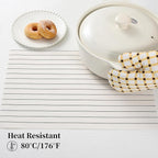 Leetaltree White with Black Stripes Placemats Set of 6 - Heat Resistant Non-Slip Place mats for Dining Table, Washable Durable PVC Vinyl Woven Table Mats（White Stripes, 6）