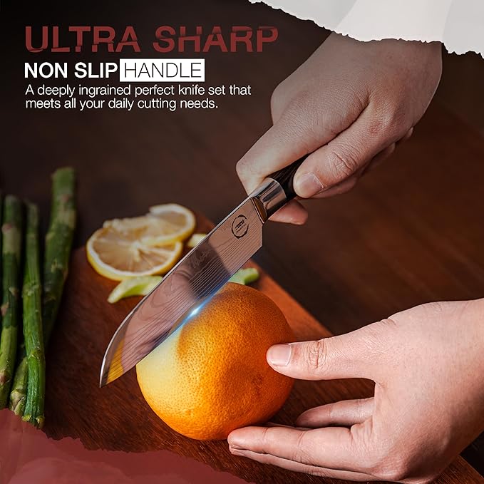 8 PC Chef Knives - High Carbon Stainless Steel Knives With Pakkawood Handles - Magnetic Strip Holder Included - Japanese Knife Set - Home & Professional Chef's Knife Set