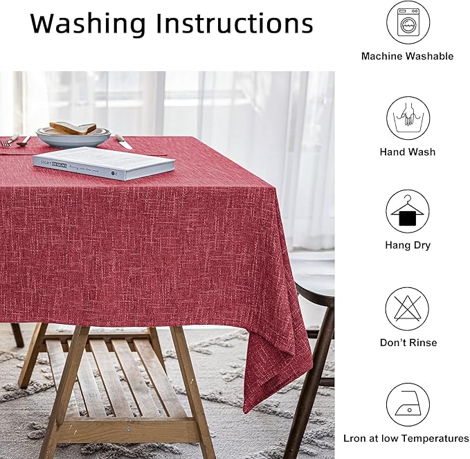 Waterproof Cotton Linen Tablecloths Rectangle Dining Table Cloth, Wipe Clean Indoor & Outdoor Table Cover for Buffet Party and Banquets, Wrinkle Resistant（54"x86"） Wine