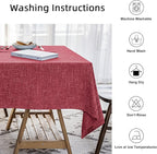 Waterproof Cotton Linen Tablecloths Rectangle Dining Table Cloth, Wipe Clean Indoor & Outdoor Table Cover for Buffet Party, Holiday Dinners and Banquets, Wrinkle Resistant（54"x102"） Wine