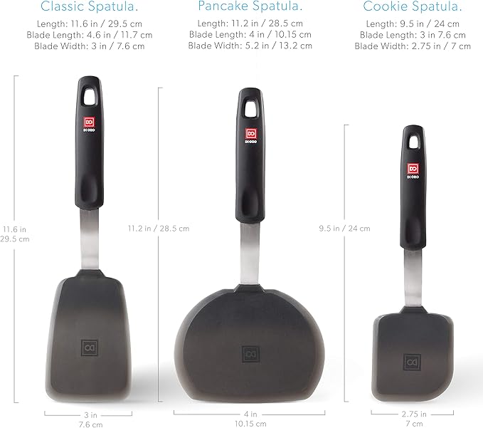DI ORO Silicone Turner Spatula Set - Forever Warranty - Kitchen Spatulas for Nonstick Cookware - 600°F Heat-Resistant & BPA Free - Flexible & Thin Flippers for Turning Eggs & Pancakes (6 Piece, Black)