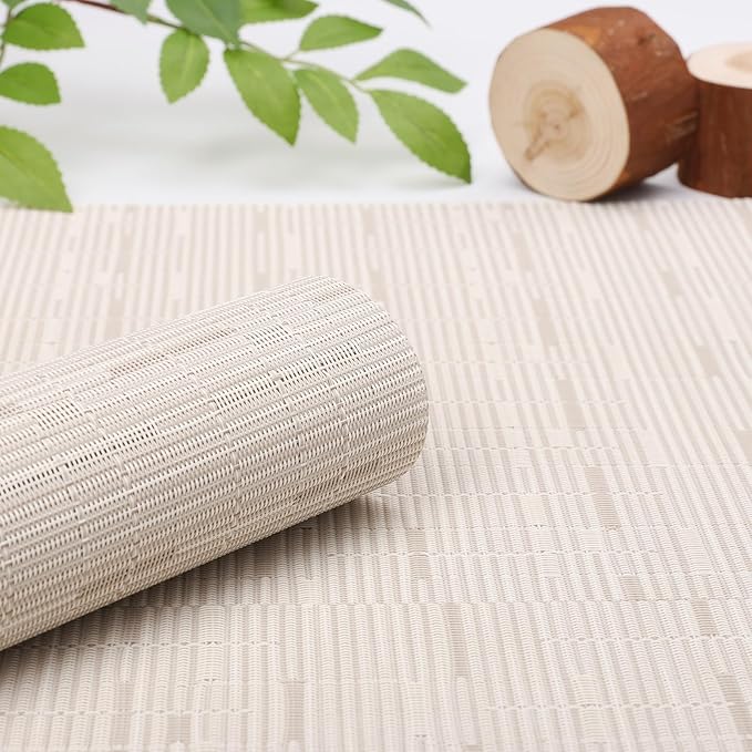 Myir JUN Placemats Set of 6, Vinyl Woven Placemats Place Mats Indoor Washable Table Mats Non-Slip Place mats for Dining Table (B-White, Set of 6)