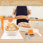 Banneton Bread Proofing Basket,Sourdough Proofing Basket Set of 2, 10 inch Round and 9.6 Oval with Bread Making Tools, Sourdough Bread Baking Supplies, Natural Rattan Proofing Bowls Baskets