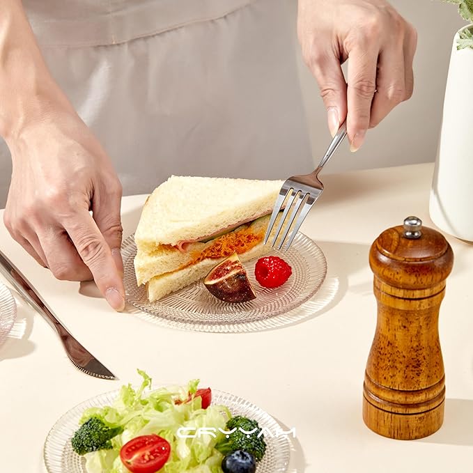 Dessert Plates - 6 Inch/15cm Handblown Glass Plates Set of 6 - Small Decorative Salad and Dessert Plates, Clear Glass Dinner Plates for Appetizers, Salads, and Small Meals