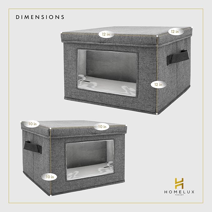 HOMELUX THEORY Plate Storage Box, 2pc 10"x8" Ivory Hard Shell China Storage Containers, Kitchen Storage Bins With Lids, Heavy Duty Moving Box with Handles for Dishes, Dinner Plate & Dinnerware