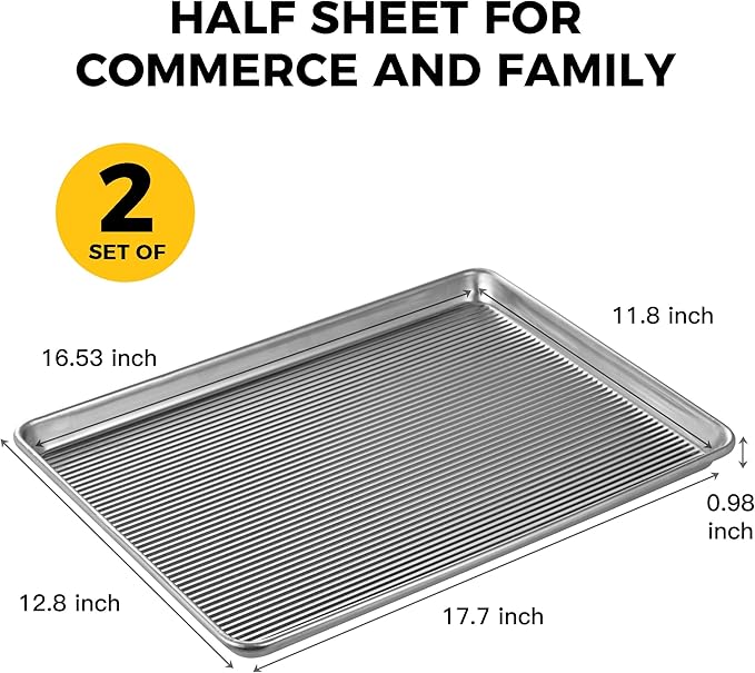 HONGBAKE Aluminum Cookie Sheets for Baking, 2-Pack Commercial Quality Half Sheet Pan, Baking Sheets Non Stick with 50 PCS Parchment Paper, 12.8 x 17.7 in, Silver