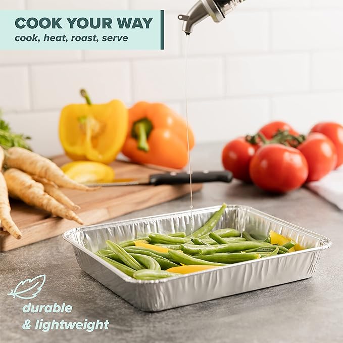 PLASTICPRO 50 Pack Disposable Aluminum Grill Liners Toppers Aluminum Foil Broiler Pans Durable Ribbed Grill Drip Pans 8.5x7